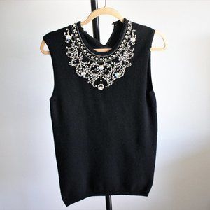 Oscar de la Renta Black Crystal Knit Sweater
